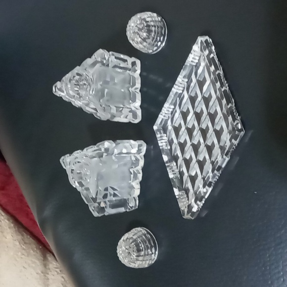 CRYSTAL MINI SALT & PEPPER SHAKERS WITH TRAY COLLECTIBLE - Picture 7 of 8